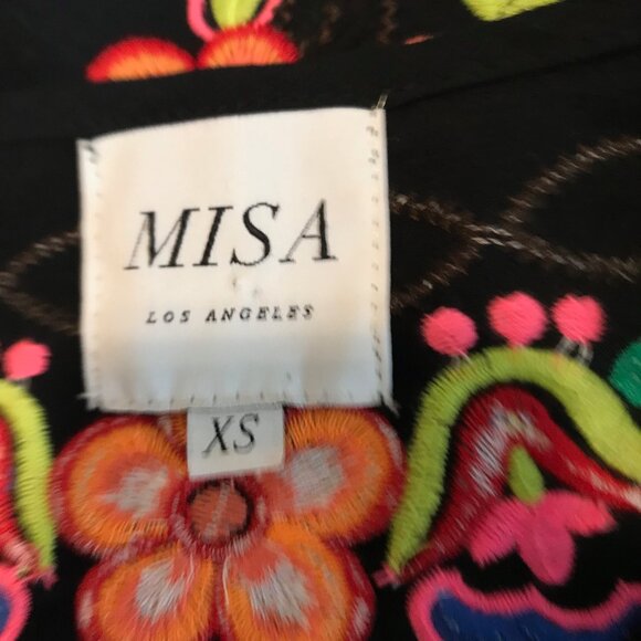 Misa Los Angeles Beautiful Black Embroidered Boho Blouse With Ties Size XS - Picture 6 of 7